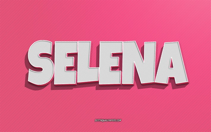 Selena, pink lines background, wallpapers with names, Selena name, female names, Selena greeting card, line art, picture with Selena name