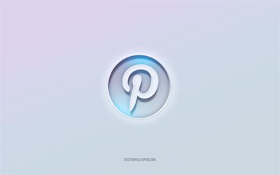 Pinterest-logotyp, utskuren 3d-text, vit bakgrund, Pinterest 3d-logotyp, Pinterest-emblem, Pinterest, pr&#228;glad logotyp, Pinterest 3d-emblem