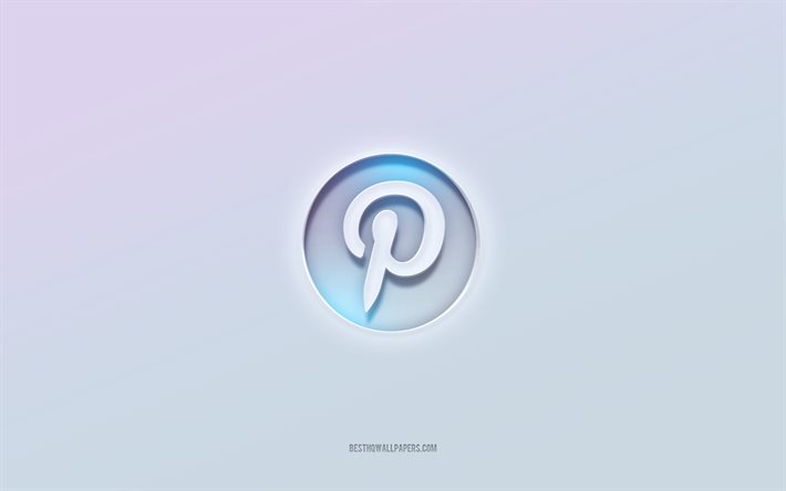 Logotipo do Pinterest, texto cortado em 3D, fundo branco, logotipo do Pinterest 3D, emblema do Pinterest, Pinterest, logotipo em relevo, emblema do Pinterest 3D