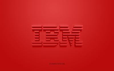 IBM3dロゴ, 赤い背景, IBMエンブレム, IBMの赤いロゴ, IBM, お, IBMロゴ