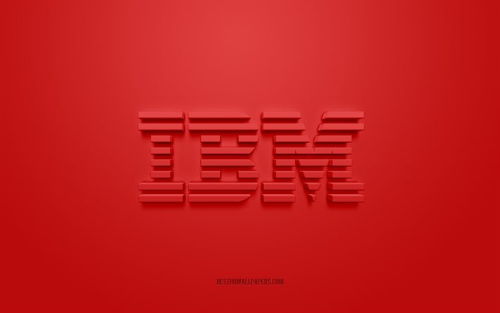 IBM 3d logosu, kırmızı arka plan, IBM amblemi, IBM kırmızı logosu, IBM, markalar, IBM logosu