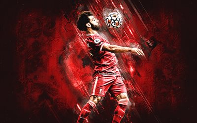モハメド・サラー, リバプールFC, エジプトのサッカー選手, 縦向き, 赤い石の背景, サラリバプール, サッカー, プレミアリーグ, イギリス