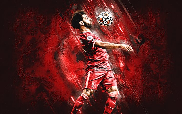 Mohamed Salah, Liverpool FC, egyptisk fotbollsspelare, portr&#228;tt, bakgrund med r&#246;d sten, Salah Liverpool, fotboll, Premier League, England
