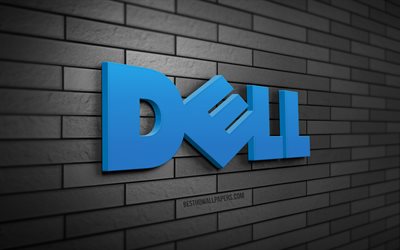 Logo Dell 3D, 4K, mur de briques gris, cr&#233;atif, marques, logo Dell, art 3D, Dell
