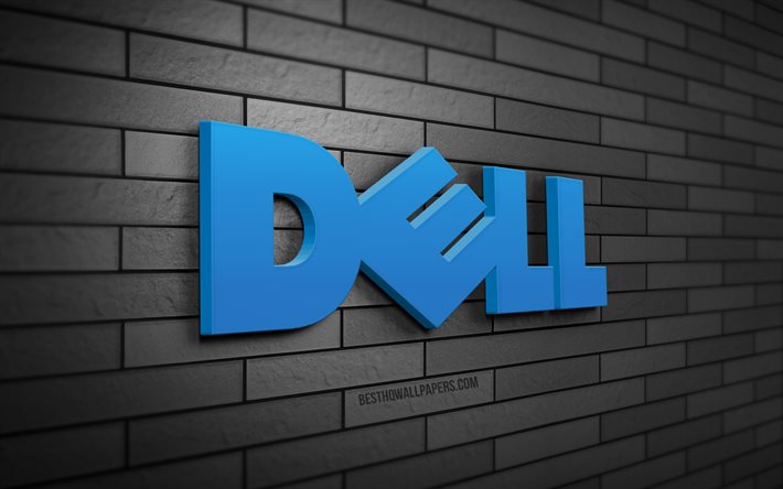 Dellin 3D-logo, 4K, harmaa sein&#228;, luova, tuotemerkit, Dellin logo, 3D-taide, Dell