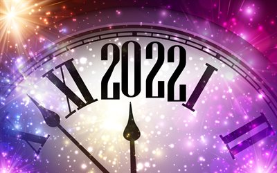 A&#241;o nuevo 2022, 4k, cinco minutos para la medianoche, Feliz a&#241;o nuevo 2022, reloj, fondo de medianoche 2022, tarjeta de felicitaci&#243;n 2022, plantilla 2022, fondo de reloj 2022, conceptos 2022