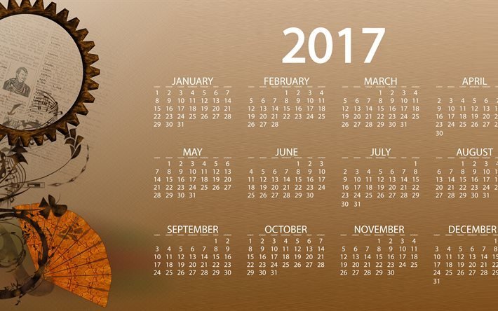Calendar 2017, retro, 4k