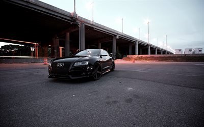 Audi RS5, tuning, supercars, un pont, une audi noire