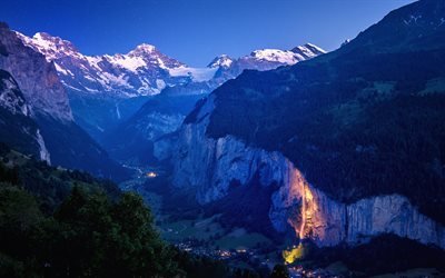 Suiza, 4k, la noche, el valle, las monta&#241;as