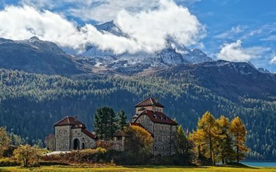 lago de monta&#241;a, monta&#241;a, bosque, paisaje de monta&#241;a, Alpes, Suiza, St Moritz