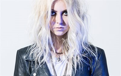 Taylor Momsen, actress, blonde, black leather jacket, make-up, blue eyes