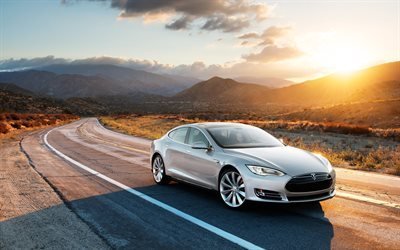 Tesla Model S, 2016, electric car, silver Tesla
