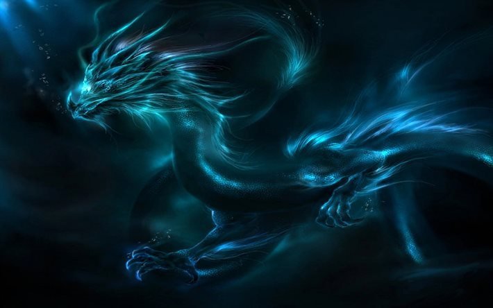 dragon, 4k, underwater, neon