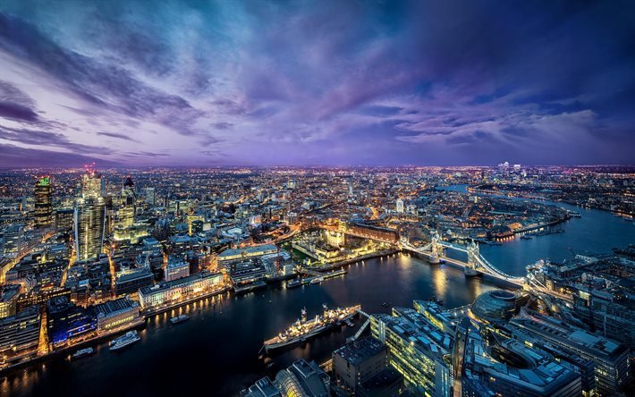 London, night, metropolis, Thames, Tower Bridge