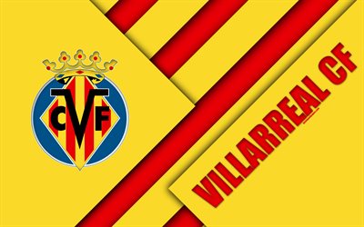فياريال CF, 4k, الاسباني لكرة القدم, شعار, تصميم المواد, الأصفر الأحمر التجريد, كرة القدم, الدوري الاسباني, فياريال, إسبانيا