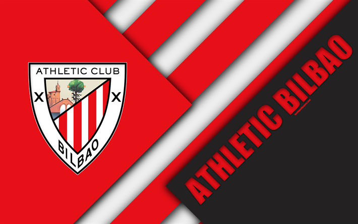 Athletic Bilbao FC, 4K, Spanish football club, logo, material design, white red abstraction, football, La Liga, Bilbao, Spain