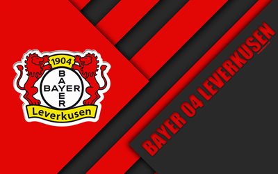 Bayer 04 Leverkusen, FC, 4k, material design, black and red abstraction, emblem, german football club, logo, Bundesliga, Leverkusen, Germany