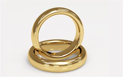 3d anillos de oro, joyas, oro, anillos de boda, de la boda de conceptos, 4k