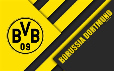 Borussia Dortmund, FC, 4k, material design, BVB, emblem, german football club, logo, Bundesliga, black yellow abstraction, Dortmund, Germany