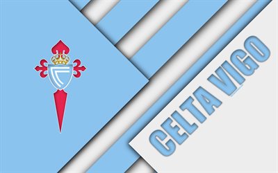 Celta Vigo FC, 4K, Spanish football club, Celta logo, material design, light blue white abstraction, football, La Liga, Vigo, Spain
