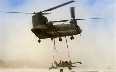 Boeing CH-47 Chinook, milit&#228;r transporthelikopter, Canadian Air Force, AMERIKANSKA helikoptrar, 4k, gun transport