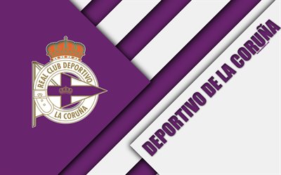 Deportivo La Coruna, RC Deportivo, 4K, Spanish football club, logo, material design, purple white abstraction, football, La Liga, La Coru&#241;a, Spain