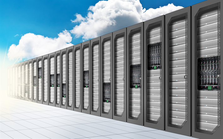 los servidores de datos, centro de datos, 4k, tecnolog&#237;as en la nube, cloud server, Internet, redes, web hosting conceptos