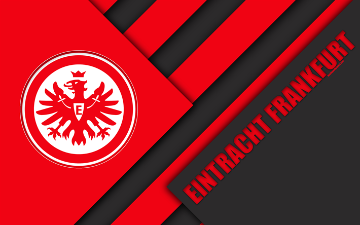 Eintracht Francoforte FC, 4k, material design, nero e rosso, astrazione, Frankfurt am Main, Germania, emblema, squadra di calcio tedesca, logo, Bundesliga