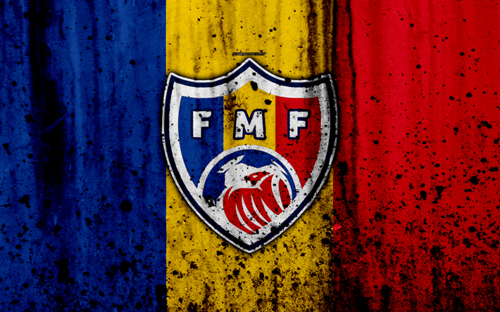 Moldova Milli Futbol Takımı, 4k, logo, grunge, Avrupa, Futbol, taş doku, futbol, Moldova, Avrupa Milli Takım