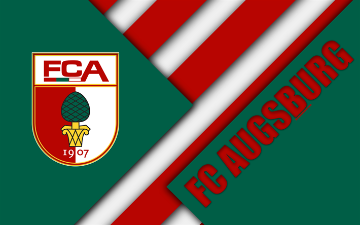 FC Augsburg, 4k, material design, emblema, squadra di calcio tedesca di Augsburg, logo, Bundesliga, verde, rosso, astrazione, Augsburg, Germania
