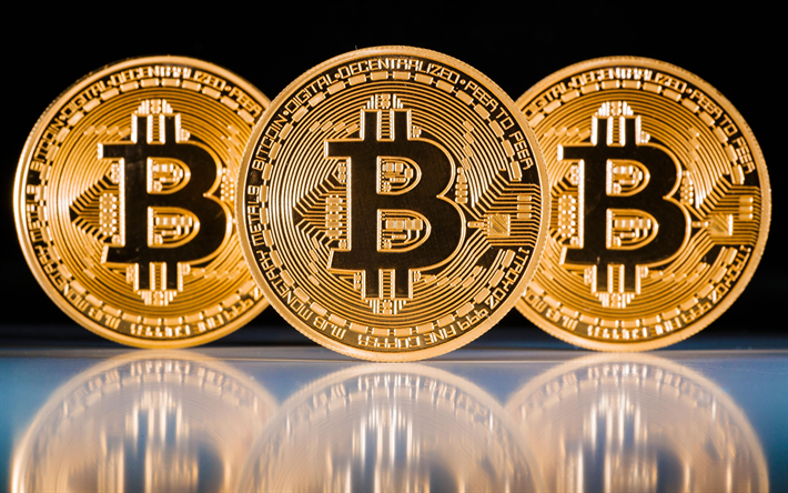 bitcoin, 4k, concetti, monete d&#39;oro, bitcoin segno, crypto valuta