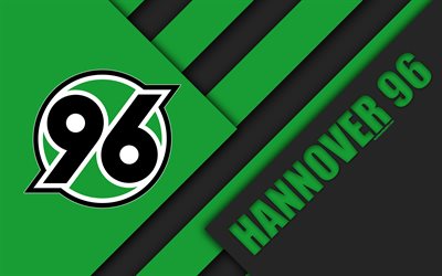 Hannover 96 FC, 4k, materiaali suunnittelu, vihre&#228; musta abstraktio, tunnus, saksalainen jalkapalloseura, logo, Bundesliiga, Hanover, Saksa