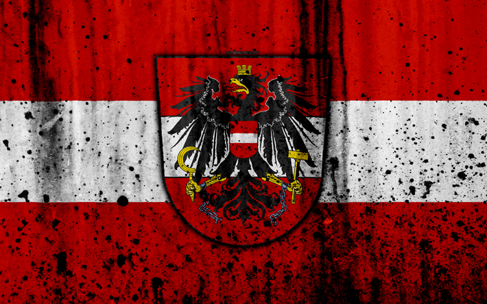Austria national football team, 4k, logo, grunge, Europe, football, stone texture, soccer, Austria, European national teams