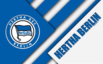 Hertha Berlin, FC, 4k, materiaali suunnittelu, tunnus, saksalainen jalkapalloseura, Hertha BSC-logo, Bundesliiga, sininen abstraktio, Berliini, Saksa