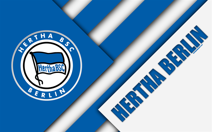 Hertha Berlin, FC, 4k, material och design, emblem, tysk fotboll club, Hertha BSC logotyp, Bundesliga, bl&#229; abstraktion, Berlin, Tyskland