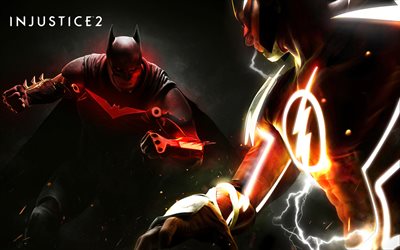 Batman Vs Flash, art, 4k, 2017 games, superheroes, Injustice 2, Batman, Flash