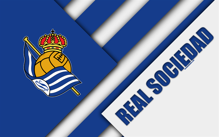 La Real Sociedad FC, azul, blanco, abstracci&#243;n, San Sebasti&#225;n, Espa&#241;a, 4K, club de f&#250;tbol espa&#241;ol, logotipo, dise&#241;o de materiales, de f&#250;tbol, de La Liga bbva