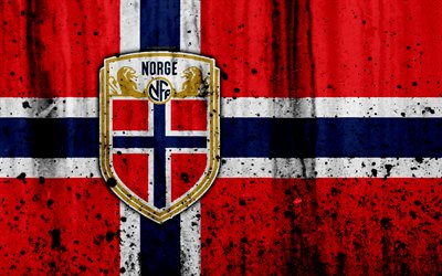 Norge i fotboll, 4k, logotyp, grunge, Europa, fotboll, sten struktur, Norge, Europeiska landslag