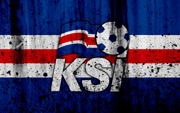 Islandia equipo de f&#250;tbol nacional, 4k, logotipo, grunge, Europa, el f&#250;tbol, la piedra, la textura, Islandia, selecciones nacionales Europeas