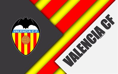O Valencia CF, 4K, Clube de futebol espanhol, Val&#234;ncia logo, design de material, preto-e-branco de abstra&#231;&#227;o, futebol, La Liga, Val&#234;ncia, Espanha