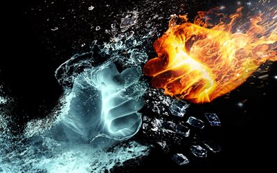水vs火, 手, 熱, 氷, 創造, 美術