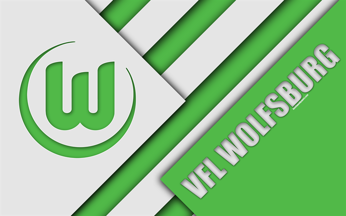 VfL Wolfsburg FC, 4k, material design, el emblema, Spanish football club, logotipo, la Bundesliga, la green de abstracci&#243;n, Wolfsburg, Alemania