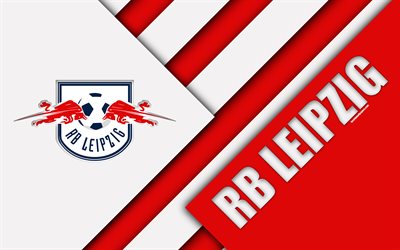 RB Leipzig FC, 4k, material design, emblema, squadra di calcio tedesca, logo, Bundesliga, bianco, rosso, astrazione, Lipsia, Germania