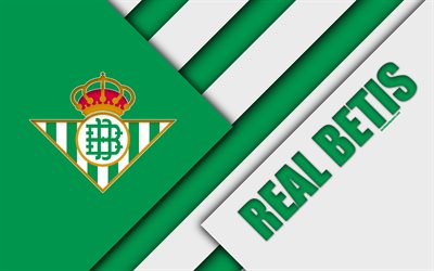 Real Betis FC, 4K, vert blanc de l&#39;abstraction, de l&#39;espagnol de football club, le logo, la conception de mat&#233;riaux, de football, La Liga, S&#233;ville, Espagne