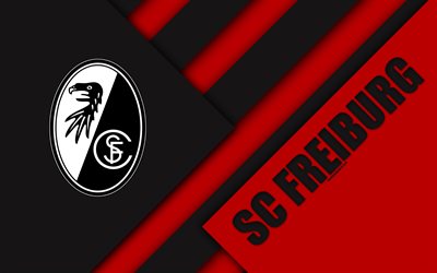 SC Freiburg, 4k, materiaali suunnittelu, tunnus, valkoinen musta abstraktio, Saksalainen jalkapalloseura, logo, Bundesliiga, Freiburg, Saksa