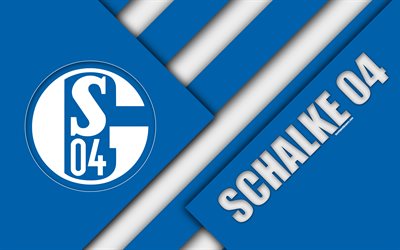L&#39;FC Schalke 04, 4k, Gelsenkirchen, Germania, material design, emblema, squadra di calcio tedesca, logo, Bundesliga, bianco, blu di astrazione