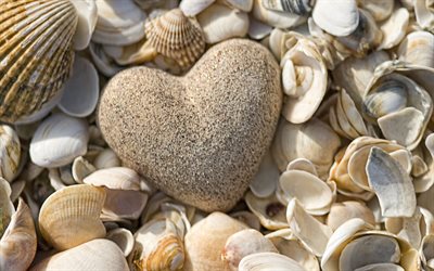 stone heart, coast, beach, seashells, love concepts, sea