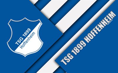 TSG 1899 Hoffenheim, 4k, material och design, emblem, tysk fotboll club, logotyp, Bundesliga, vit bl&#229; abstraktion, Hoffenheim, Tyskland