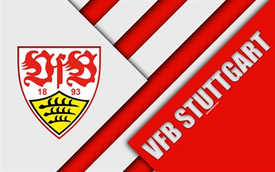 Il VfB Stuttgart, FC, 4k, material design, emblema, squadra di calcio tedesca, logo, Bundesliga, bianco, rosso, astrazione, Stoccarda, Germania