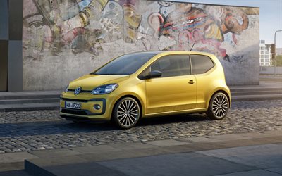 Volkswagen up, 2017, yellow hatchback, new cars, small cars, Volkswagen